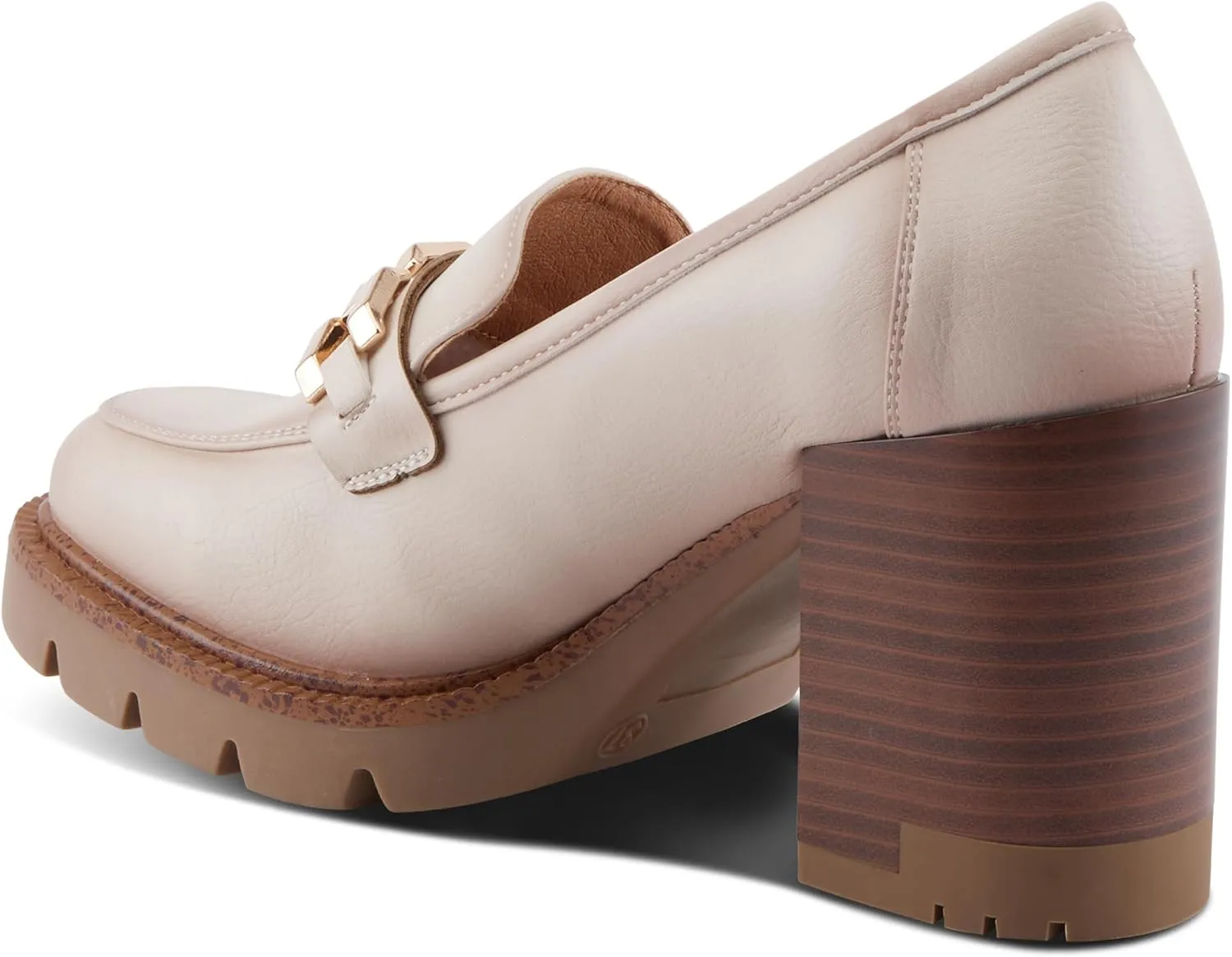 PATRIZIA Women's Dajah Inset Heel Loafers with Burnished Finish, Geometric Metal Detail, and Comfortable Fit