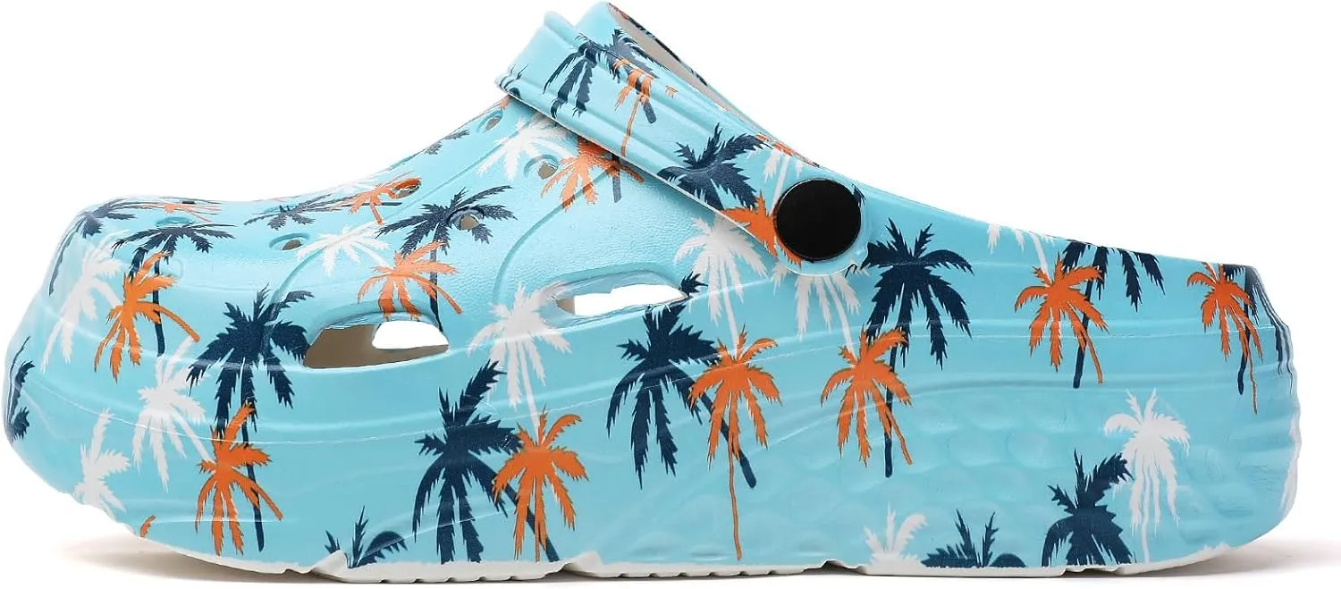 Platform Graphic Clogs for Women: Summer Garden Shoes - Slip On Beach Sandals - Outdoor Water Slippers with Removable Insole