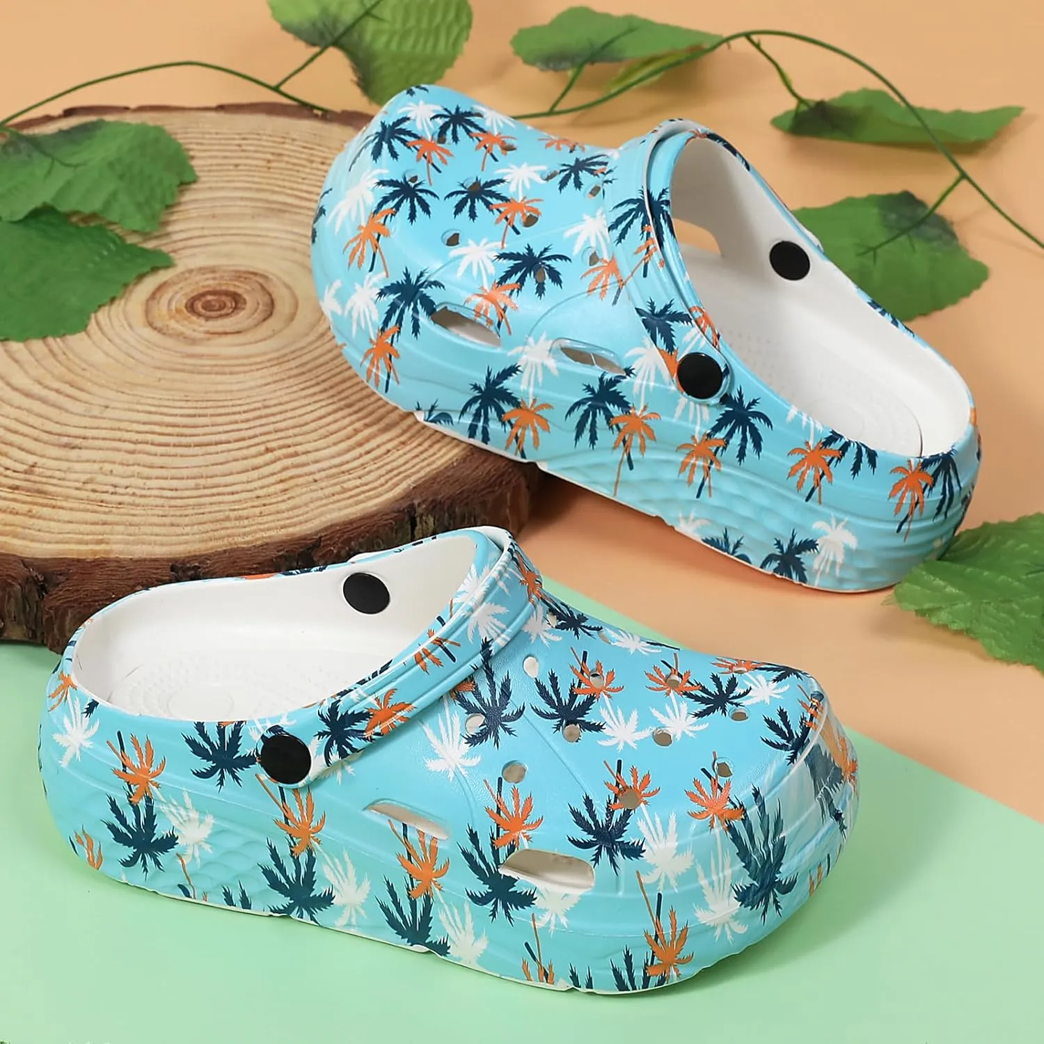 Platform Graphic Clogs for Women: Summer Garden Shoes - Slip On Beach Sandals - Outdoor Water Slippers with Removable Insole