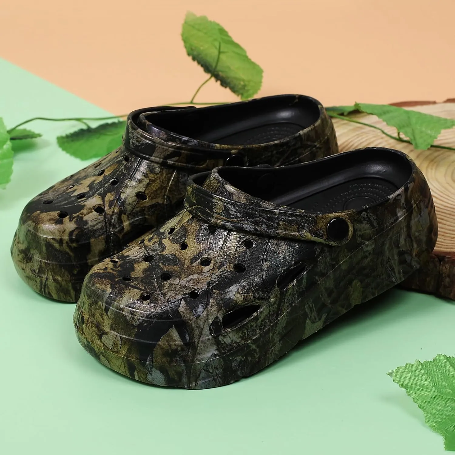 Platform Graphic Clogs for Women: Summer Garden Shoes - Slip On Beach Sandals - Outdoor Water Slippers with Removable Insole