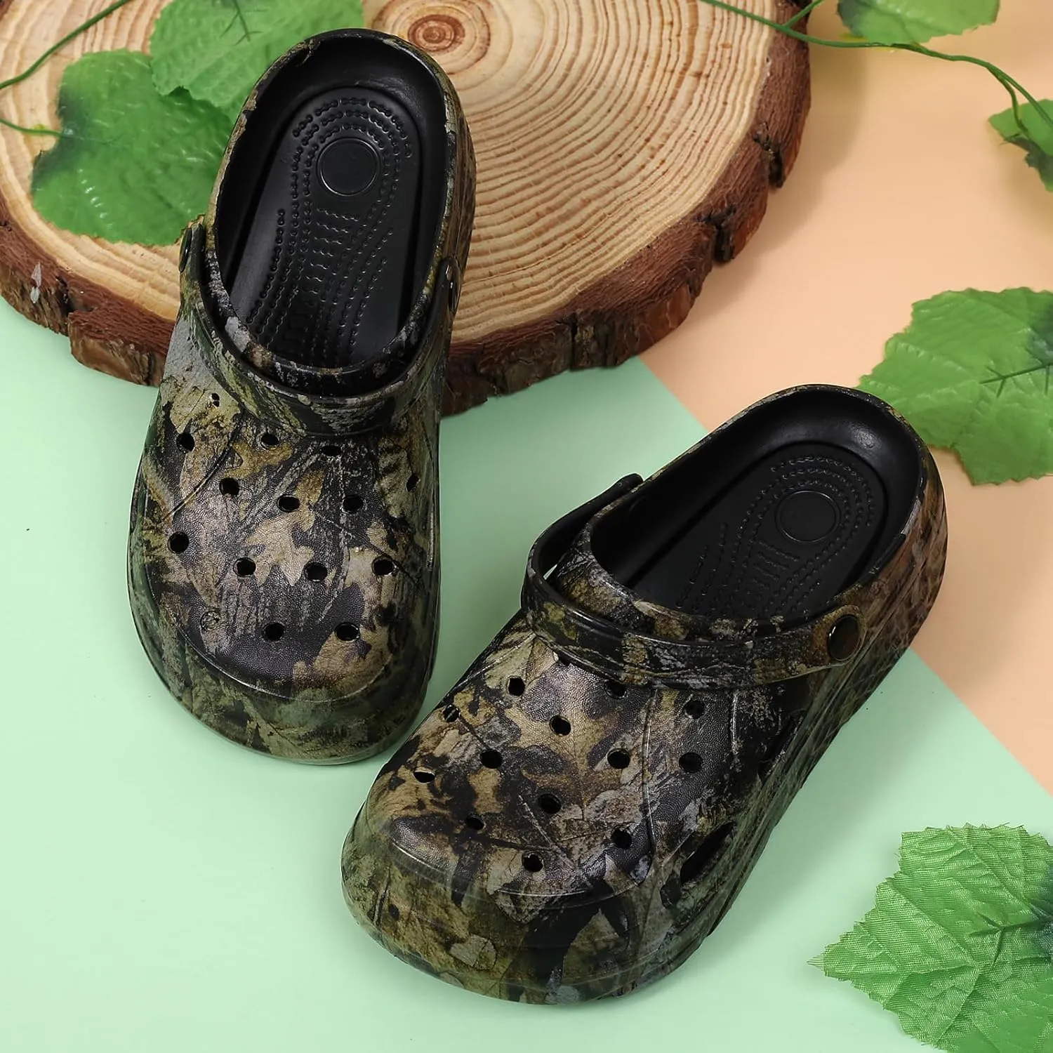 Platform Graphic Clogs for Women: Summer Garden Shoes - Slip On Beach Sandals - Outdoor Water Slippers with Removable Insole