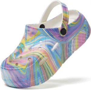 Platform Graphic Clogs for Women: Summer Garden Shoes - Slip On Beach Sandals - Outdoor Water Slippers with Removable Insole