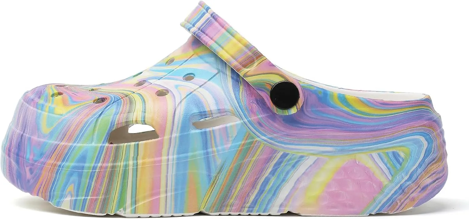 Platform Graphic Clogs for Women: Summer Garden Shoes - Slip On Beach Sandals - Outdoor Water Slippers with Removable Insole