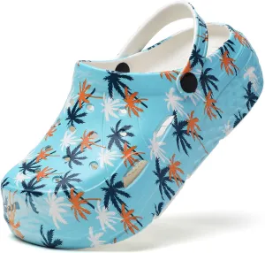 Platform Graphic Clogs for Women: Summer Garden Shoes - Slip On Beach Sandals - Outdoor Water Slippers with Removable Insole