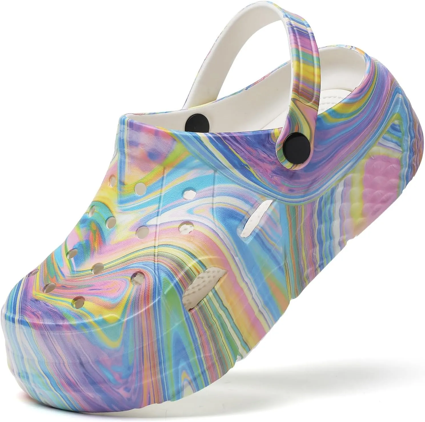 Platform Graphic Clogs for Women: Summer Garden Shoes - Slip On Beach Sandals - Outdoor Water Slippers with Removable Insole