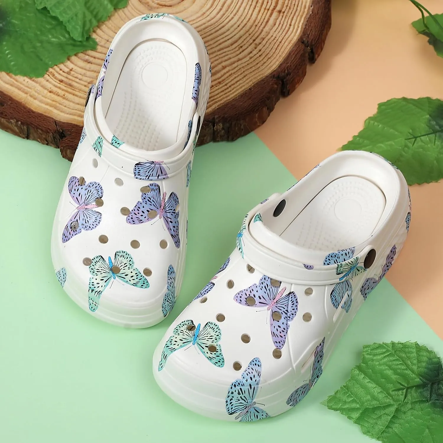 Platform Graphic Clogs for Women: Summer Garden Shoes - Slip On Beach Sandals - Outdoor Water Slippers with Removable Insole
