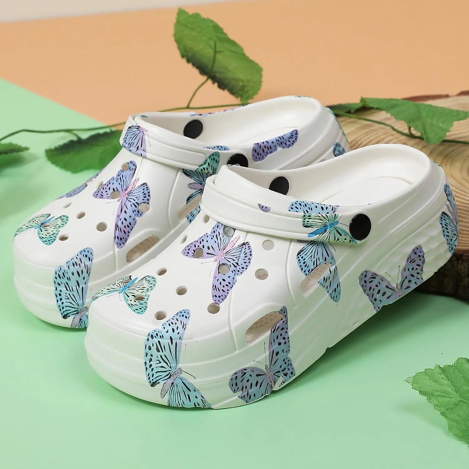 Platform Graphic Clogs for Women: Summer Garden Shoes - Slip On Beach Sandals - Outdoor Water Slippers with Removable Insole