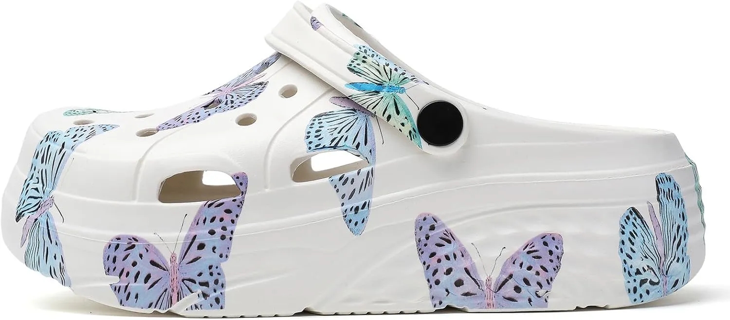 Platform Graphic Clogs for Women: Summer Garden Shoes - Slip On Beach Sandals - Outdoor Water Slippers with Removable Insole