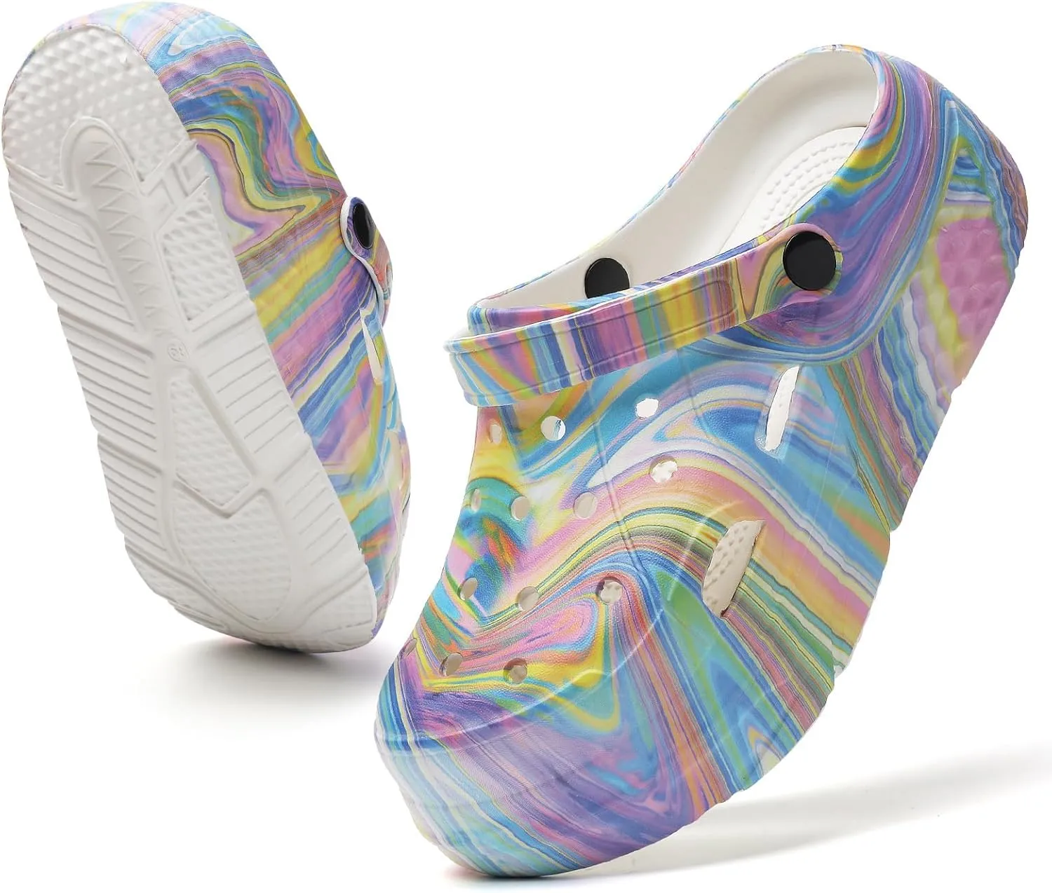 Platform Graphic Clogs for Women: Summer Garden Shoes - Slip On Beach Sandals - Outdoor Water Slippers with Removable Insole