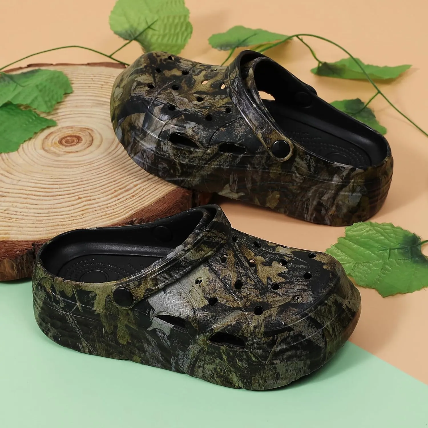 Platform Graphic Clogs for Women: Summer Garden Shoes - Slip On Beach Sandals - Outdoor Water Slippers with Removable Insole