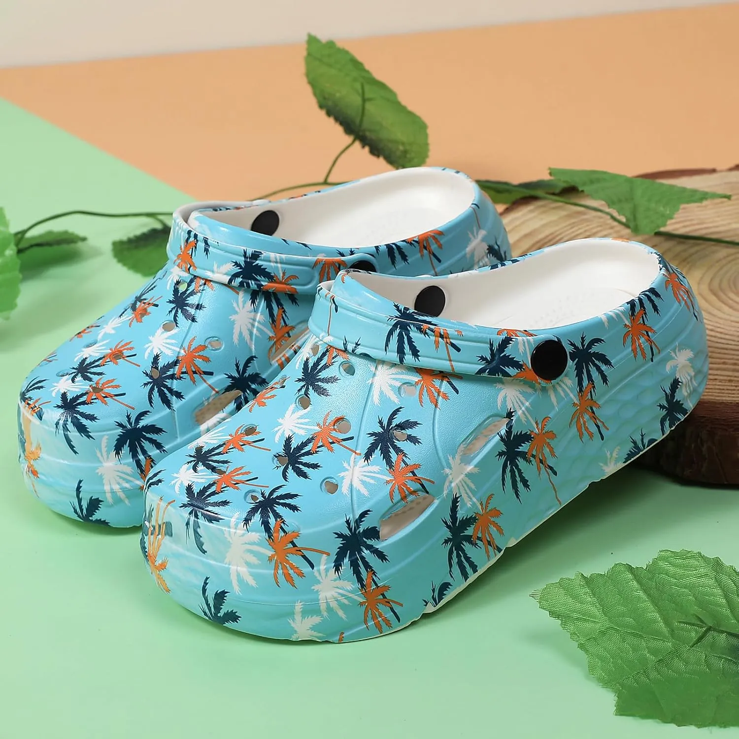 Platform Graphic Clogs for Women: Summer Garden Shoes - Slip On Beach Sandals - Outdoor Water Slippers with Removable Insole