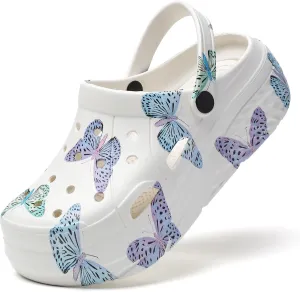 Platform Graphic Clogs for Women: Summer Garden Shoes - Slip On Beach Sandals - Outdoor Water Slippers with Removable Insole