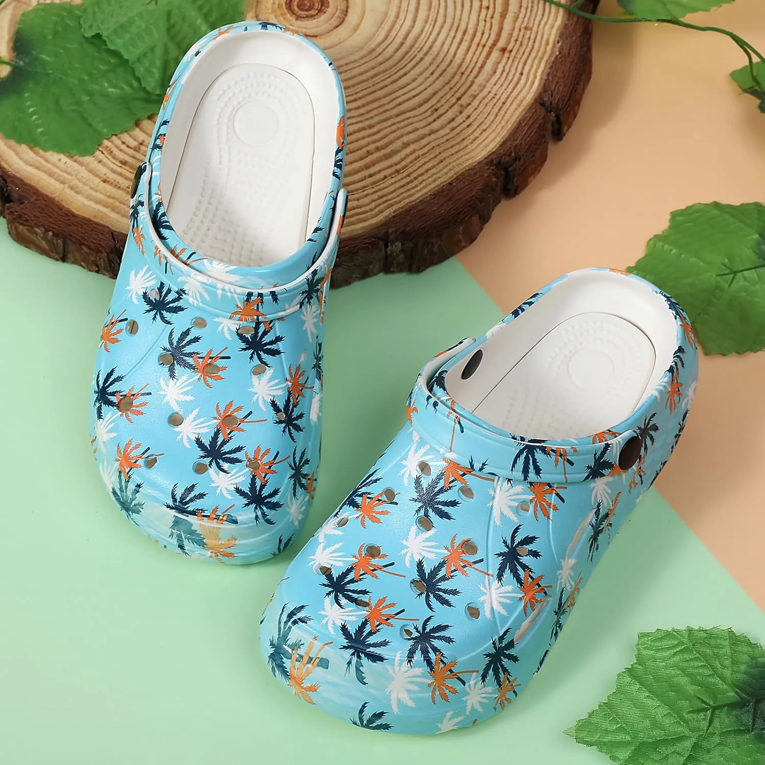 Platform Graphic Clogs for Women: Summer Garden Shoes - Slip On Beach Sandals - Outdoor Water Slippers with Removable Insole