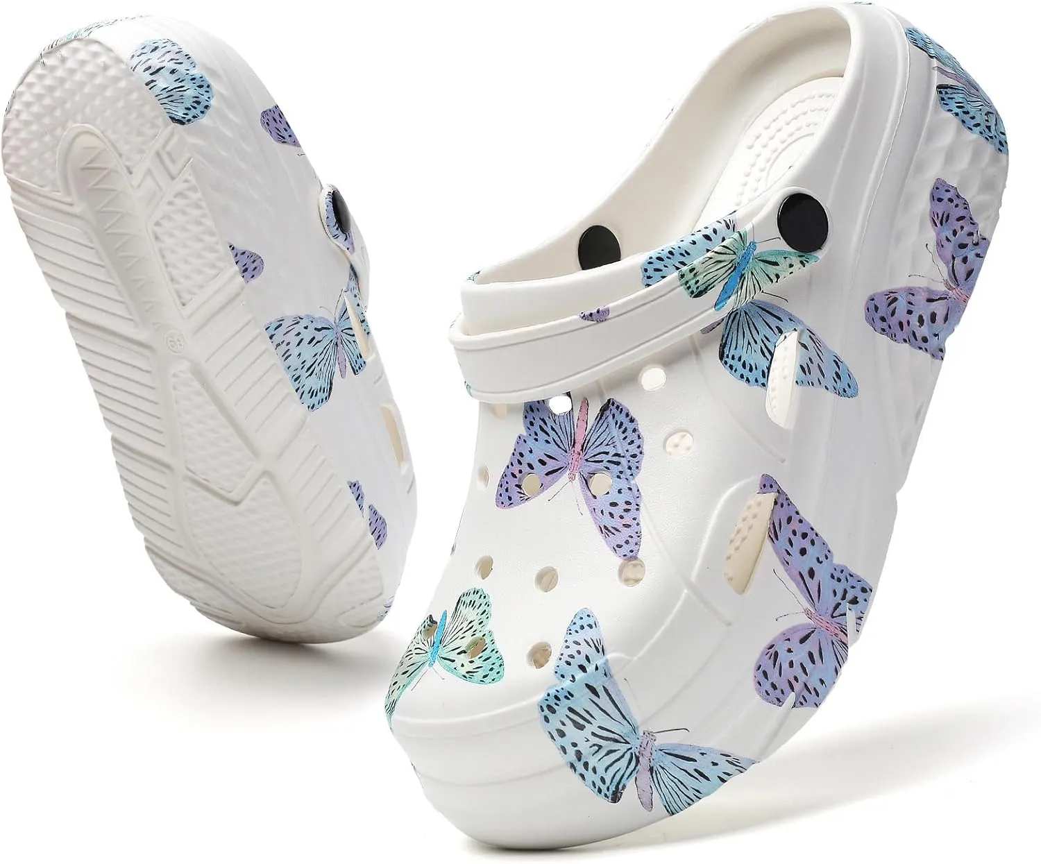 Platform Graphic Clogs for Women: Summer Garden Shoes - Slip On Beach Sandals - Outdoor Water Slippers with Removable Insole