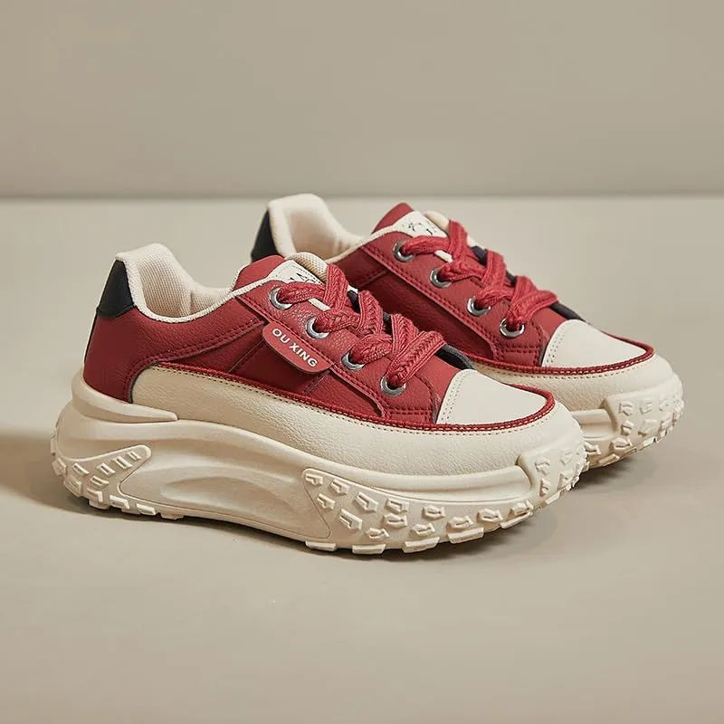 Platform Sneakers High Heel Sneakers for Women Wedge Sneakers Leather Upper Fashion Lace up Sneakers Increasing 1.78 inch