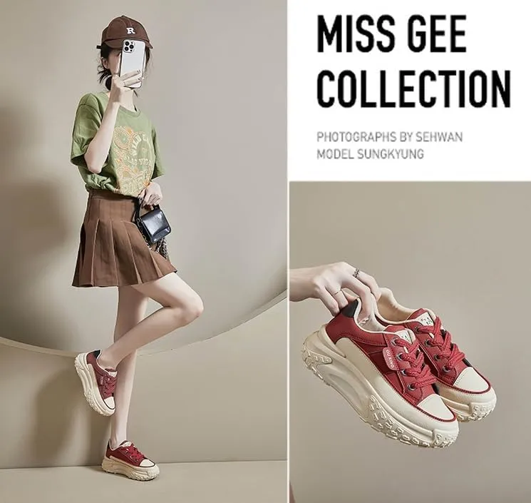 Platform Sneakers High Heel Sneakers for Women Wedge Sneakers Leather Upper Fashion Lace up Sneakers Increasing 1.78 inch