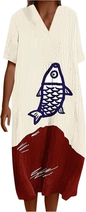 Plus Size Dress for Women Fashion V-Neck Short Sleeve Casual Pleated Dresses Loose Ruffle Sundress Summer Clothes