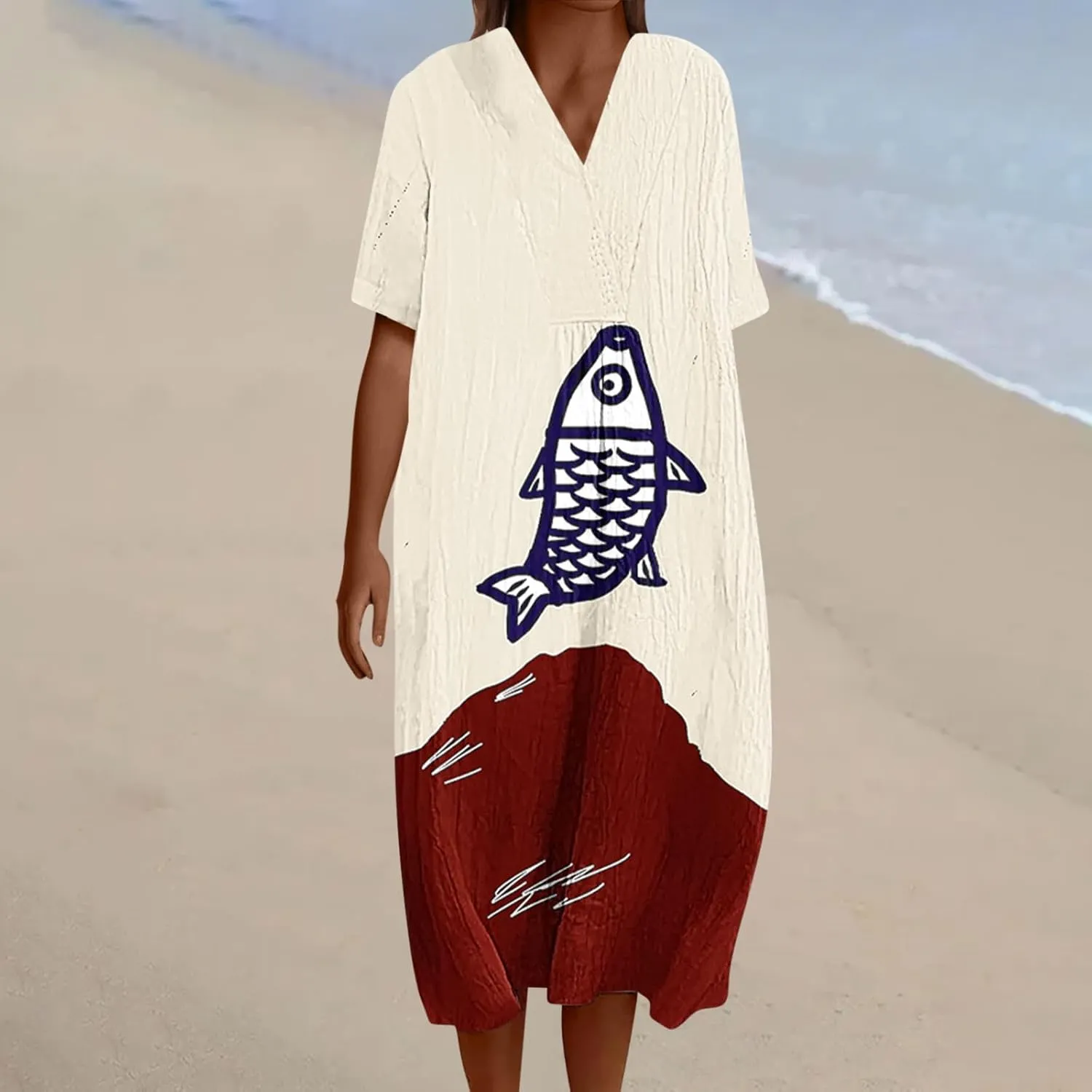 Plus Size Dress for Women Fashion V-Neck Short Sleeve Casual Pleated Dresses Loose Ruffle Sundress Summer Clothes