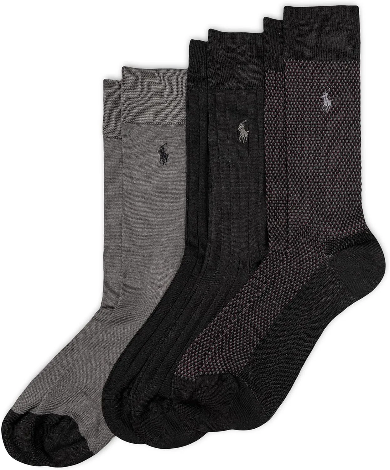 POLO RALPH LAUREN Super Soft Birdseye Dress Crew Socks - 3 Pair Pack - Signature Embroidered Pony & Heel-toe Reinforcement