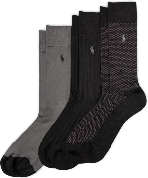 POLO RALPH LAUREN Super Soft Birdseye Dress Crew Socks - 3 Pair Pack - Signature Embroidered Pony & Heel-toe Reinforcement