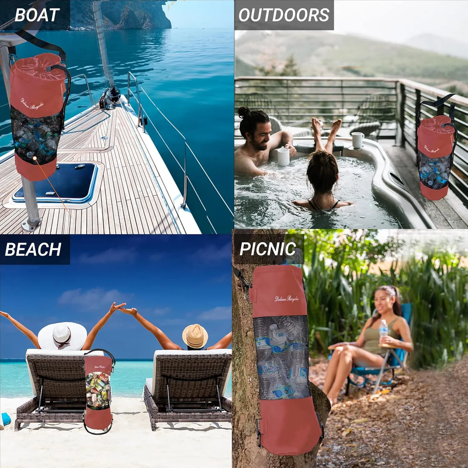 Portable Mesh Trash Bag for Boat - Washable Leakproof Outdoor Garbage Bags for Boat, Kayak or Camper – Lightweight & Large Capacity Bin Bag (Brown)