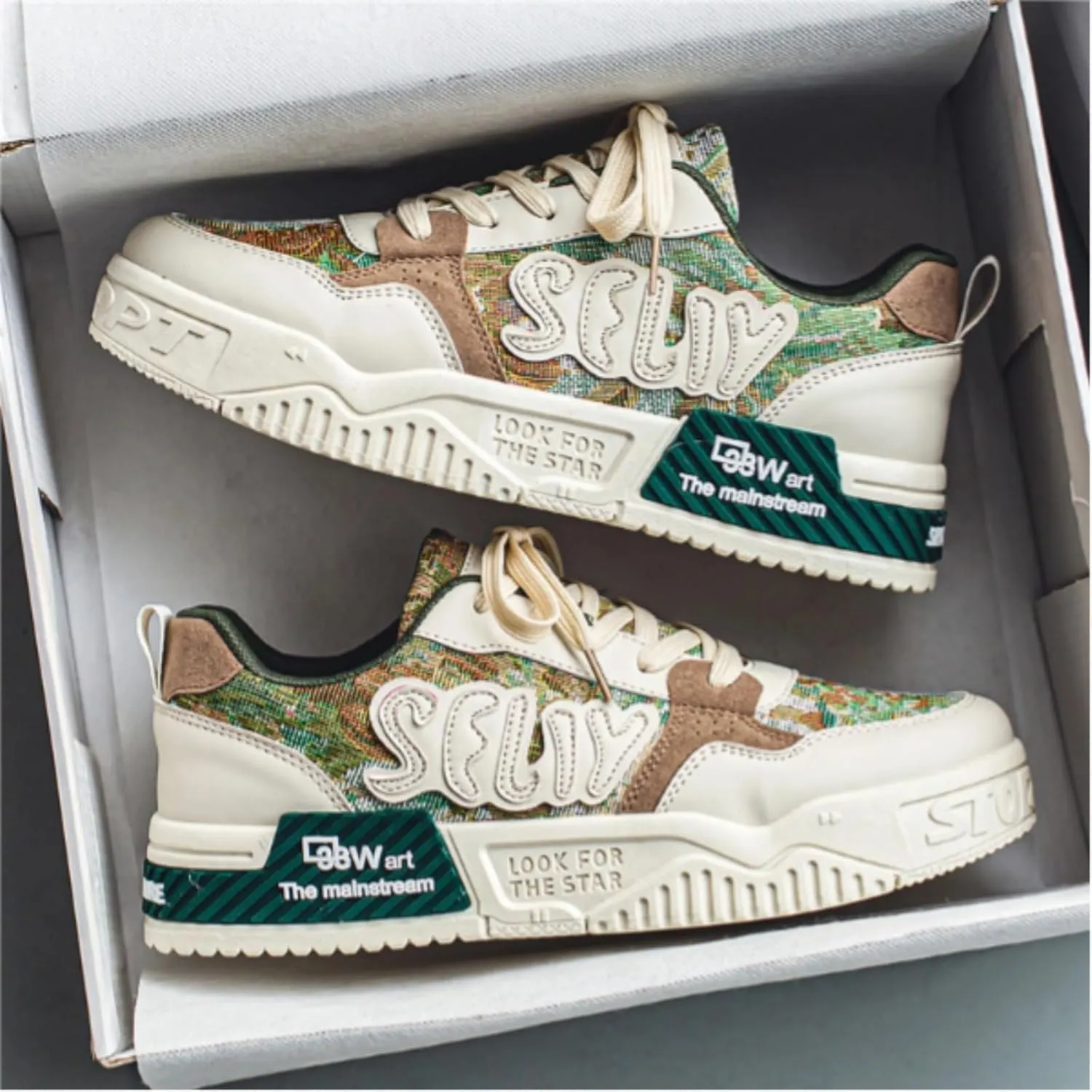Printed Casual Chunky Printed Sneakers Women Trendy Aesthetic Skate Walking Shoes Platform Couple Shoes