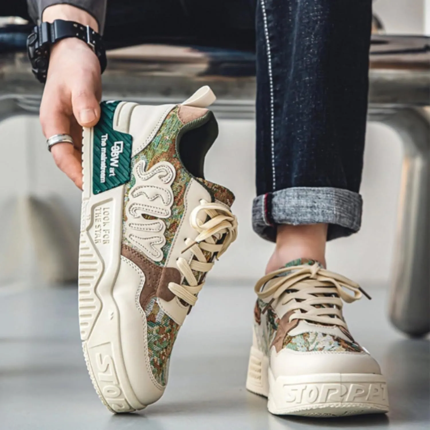 Printed Casual Chunky Printed Sneakers Women Trendy Aesthetic Skate Walking Shoes Platform Couple Shoes