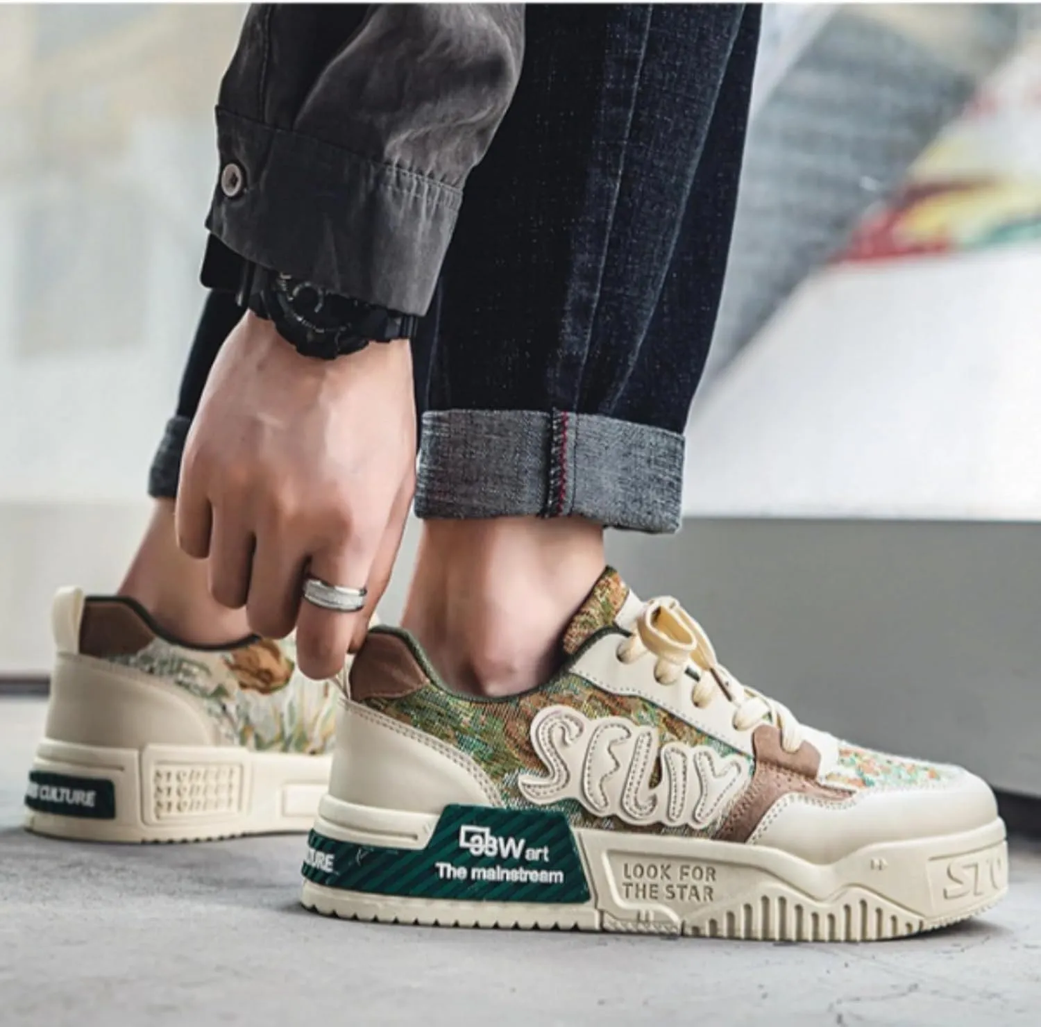 Printed Casual Chunky Printed Sneakers Women Trendy Aesthetic Skate Walking Shoes Platform Couple Shoes