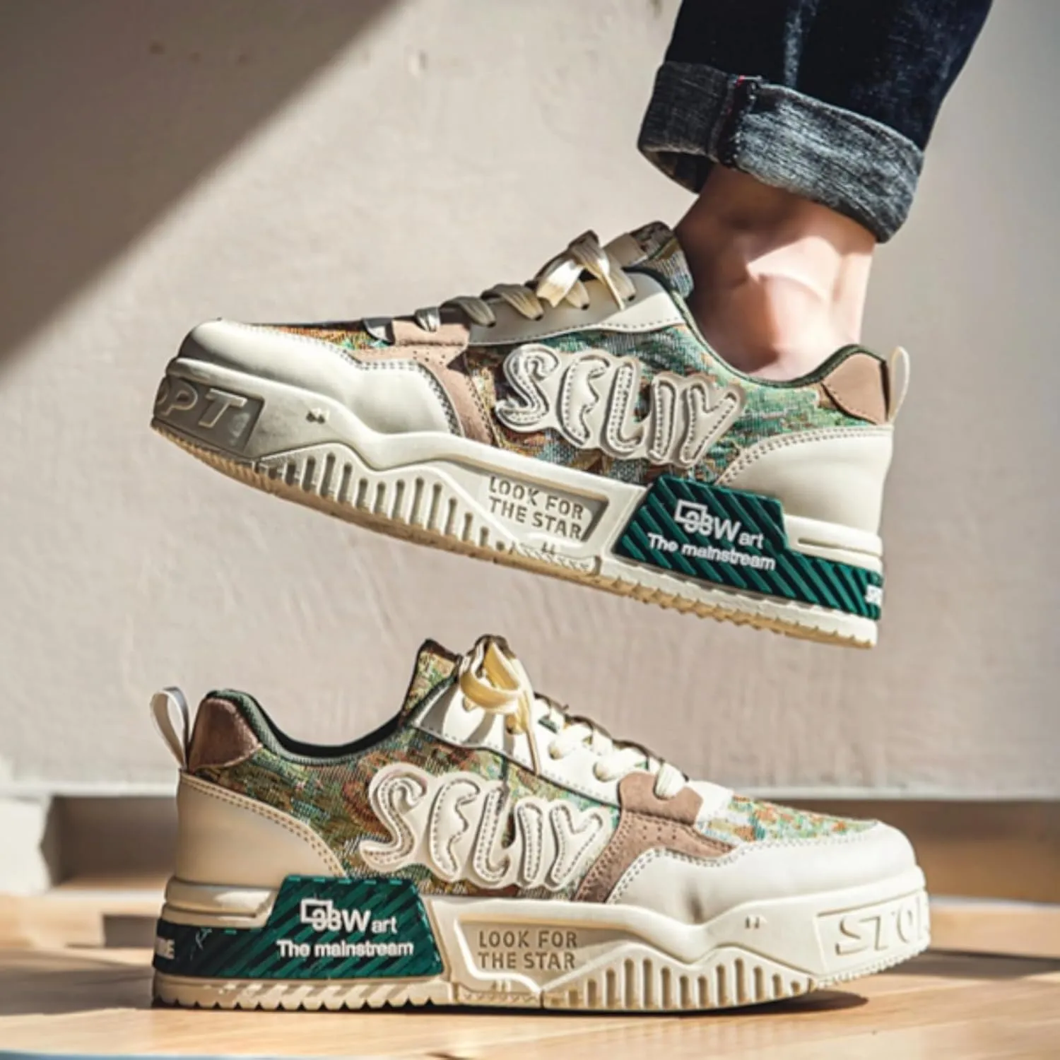 Printed Casual Chunky Printed Sneakers Women Trendy Aesthetic Skate Walking Shoes Platform Couple Shoes