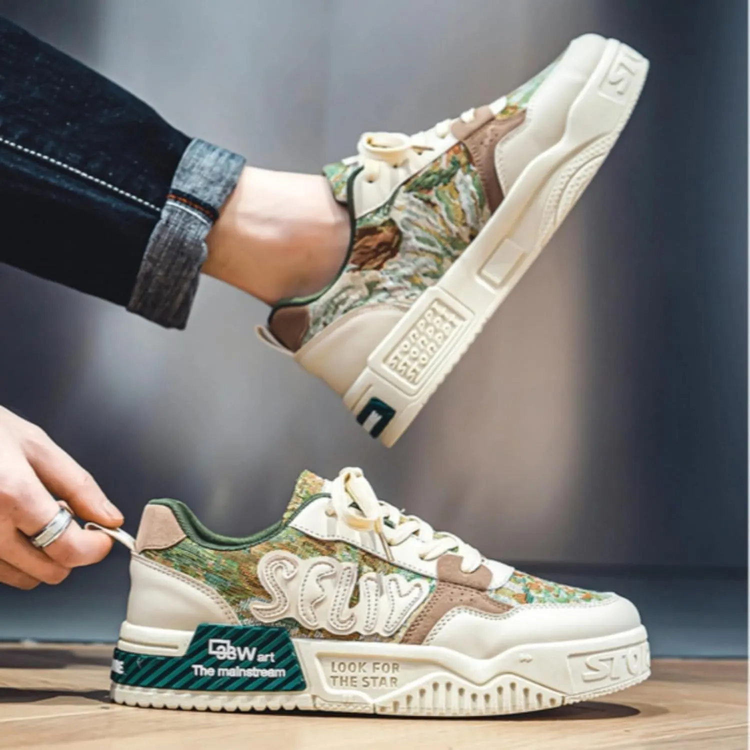 Printed Casual Chunky Printed Sneakers Women Trendy Aesthetic Skate Walking Shoes Platform Couple Shoes