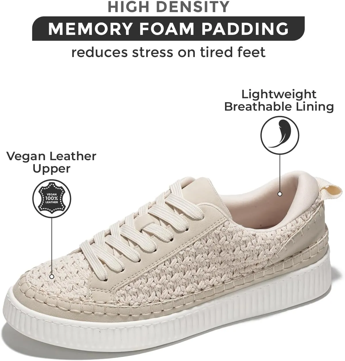 Project Cloud Sneakers for Women - Memory Foam Shoes for Women & Women's Fashion Sneakers, Lace-Up Sneakers for Women - Non-Slip Shoes - Womens Trendy Sneakers (Lona)