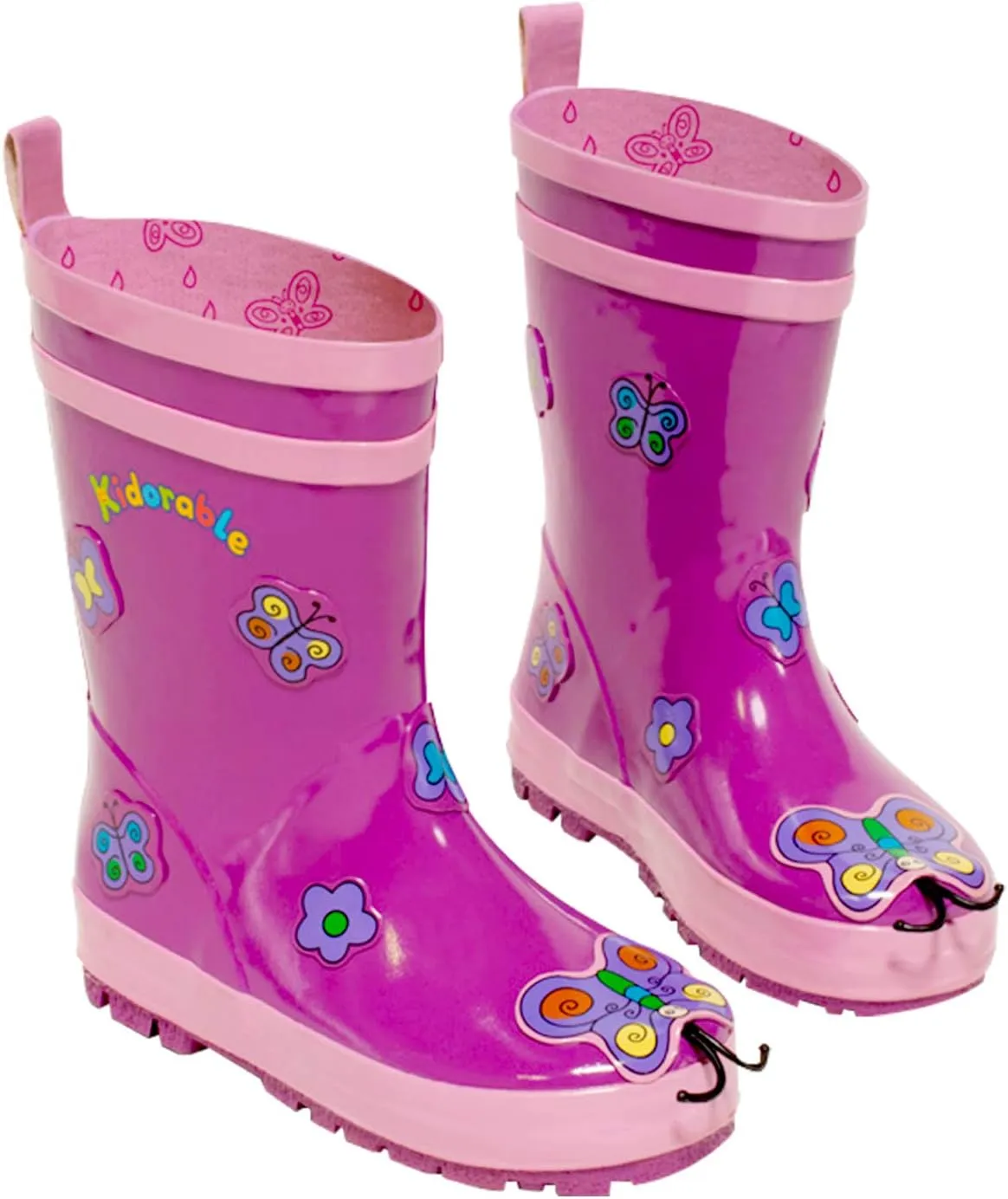 Purple Butterfly Natural Rubber Rain Boots w/Pull On Heel Tab