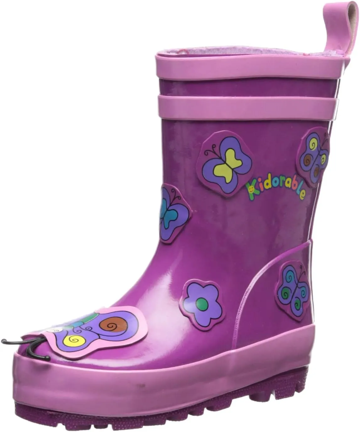 Purple Butterfly Natural Rubber Rain Boots w/Pull On Heel Tab