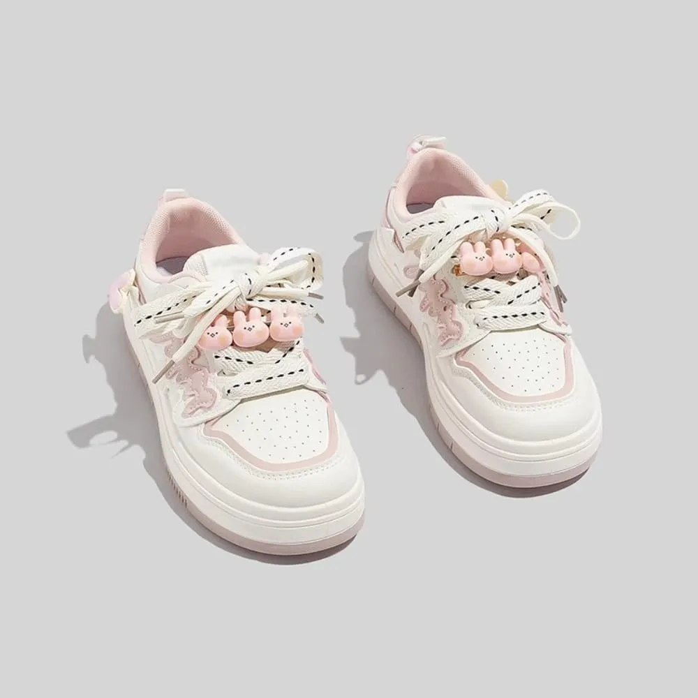 Rabbit Sneakers for Women and Girl Y2K Cute Canvas Preppy Shoes Pink Chunky Kawaii Platform Laces Up Walking Streetwear Fit Well