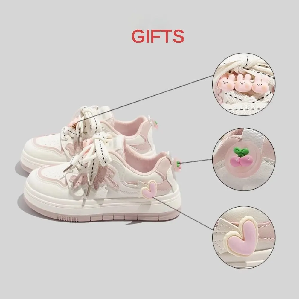 Rabbit Sneakers for Women and Girl Y2K Cute Canvas Preppy Shoes Pink Chunky Kawaii Platform Laces Up Walking Streetwear Fit Well