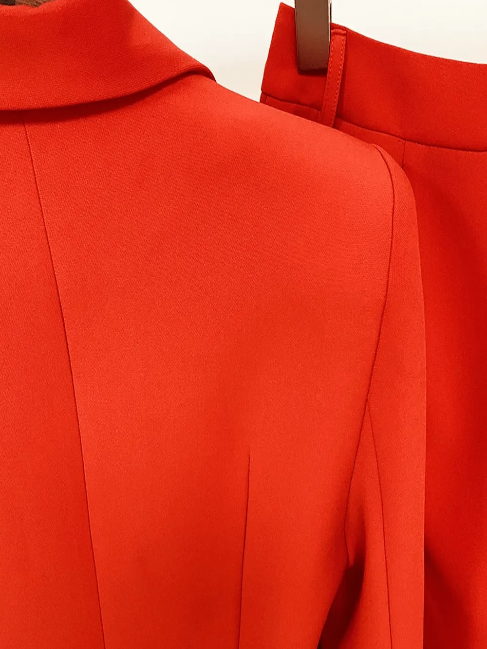 Red 2 Piece Peak Lapel Single Breasted Slim Fit Women's Suit