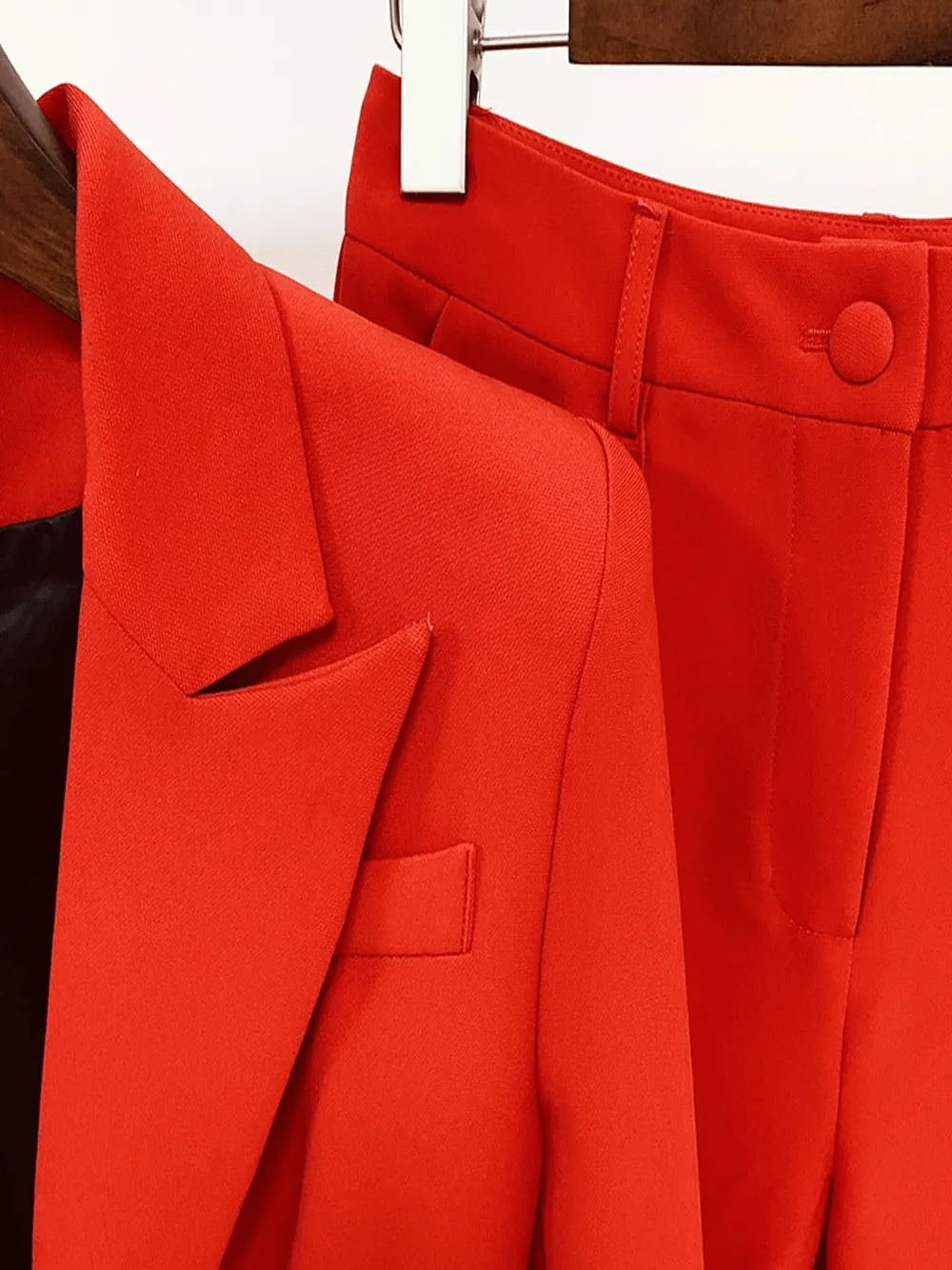 Red 2 Piece Peak Lapel Single Breasted Slim Fit Women's Suit