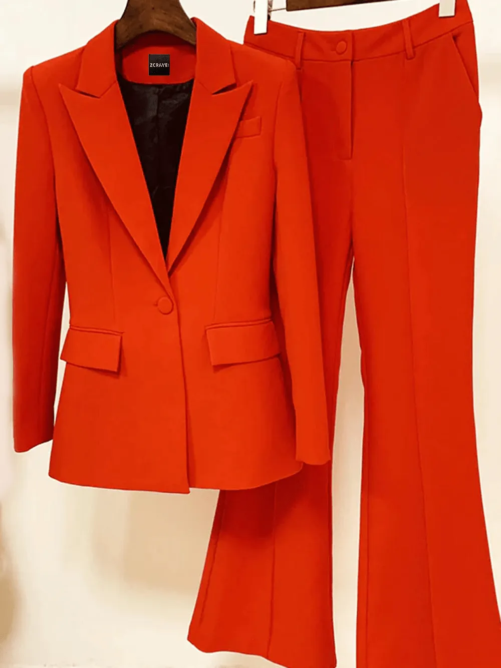 Red 2 Piece Peak Lapel Single Breasted Slim Fit Women's Suit