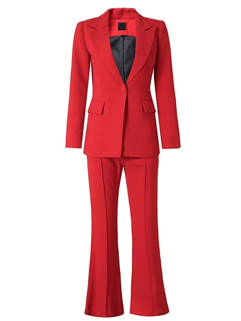 Red 2 Piece Peak Lapel Single Breasted Slim Fit Women's Suit