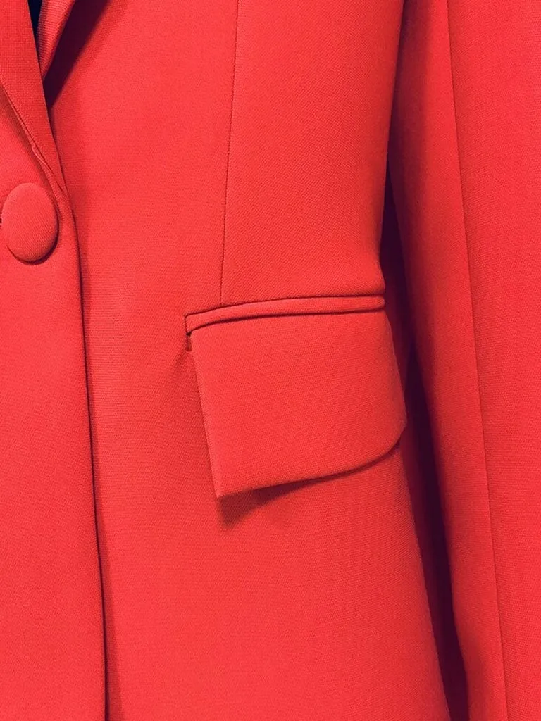 Red 2 Piece Peak Lapel Single Breasted Slim Fit Women's Suit