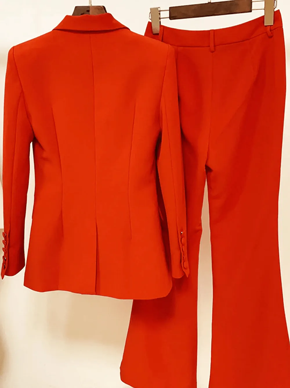 Red 2 Piece Peak Lapel Single Breasted Slim Fit Women's Suit