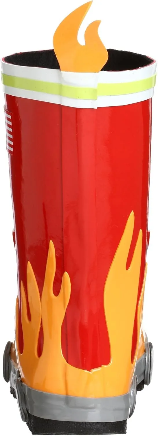 Red Fireman Natural Rubber Rain Boots w/Fun Flame Pull On Heel Tab