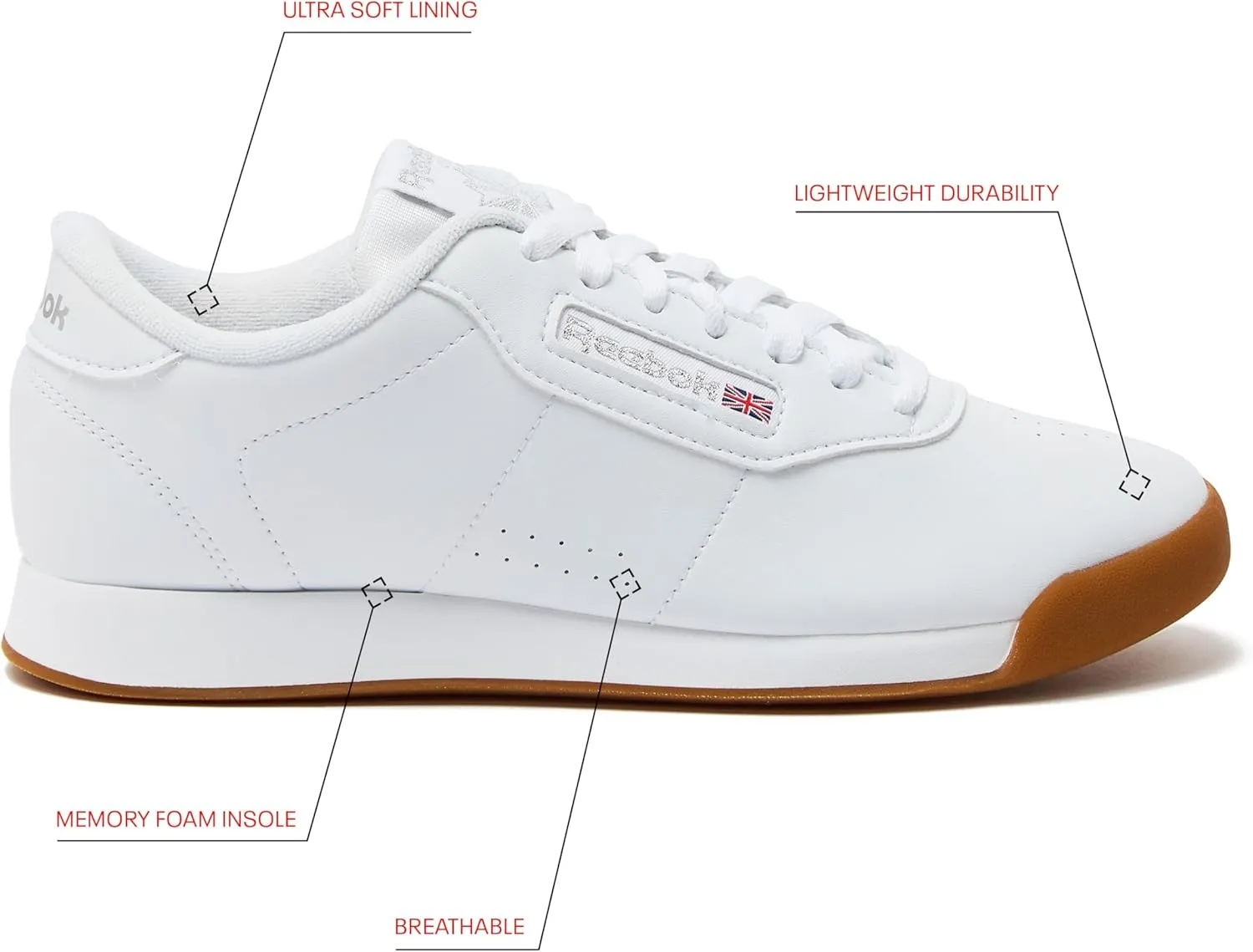 Reebok Women's Princess Sneakers, Comfortable Walking or Tennis Shoes