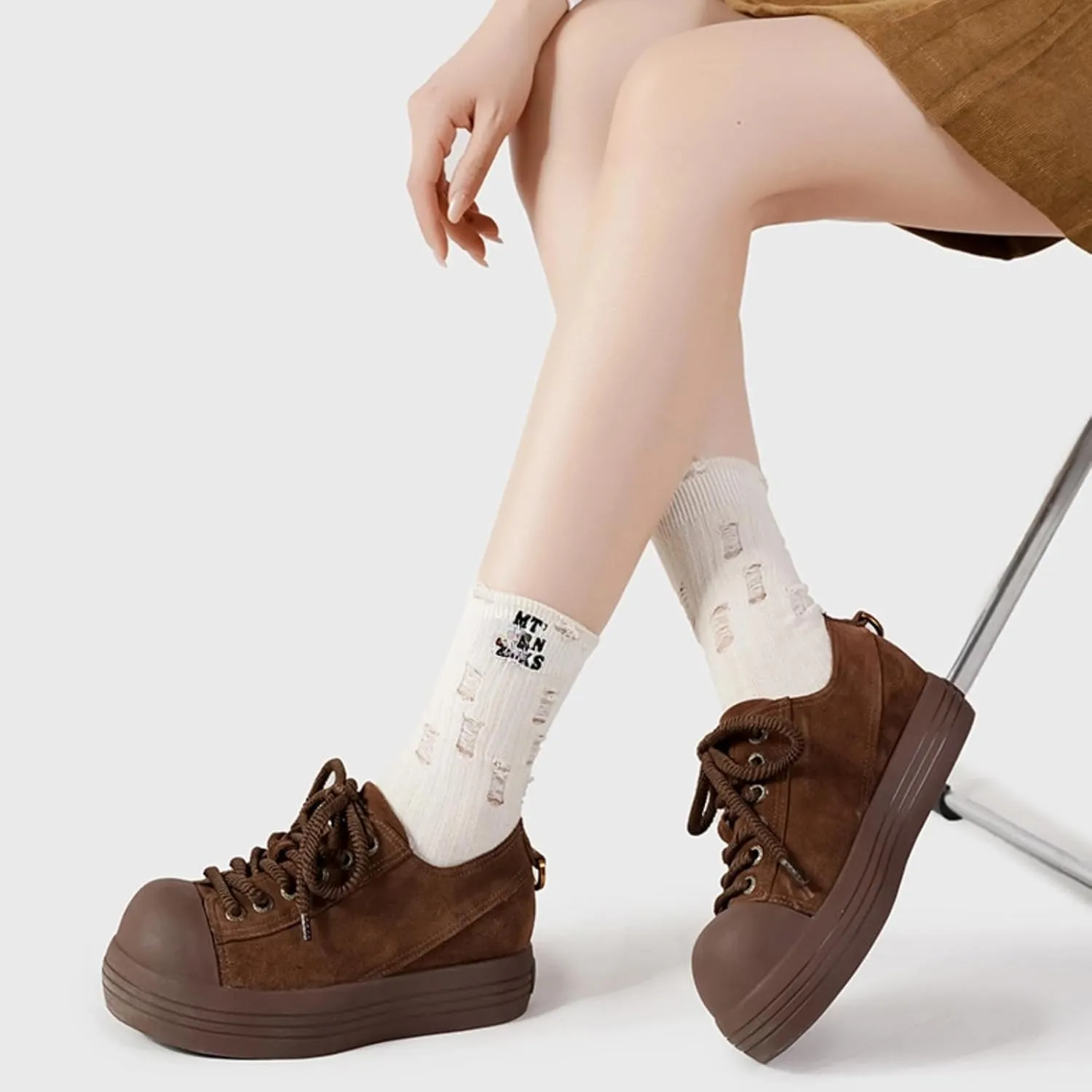 Retro Vintage Suede Chunky Platform Sneakers for Women Fashion Trendy Aesthetic College Walking Shoes