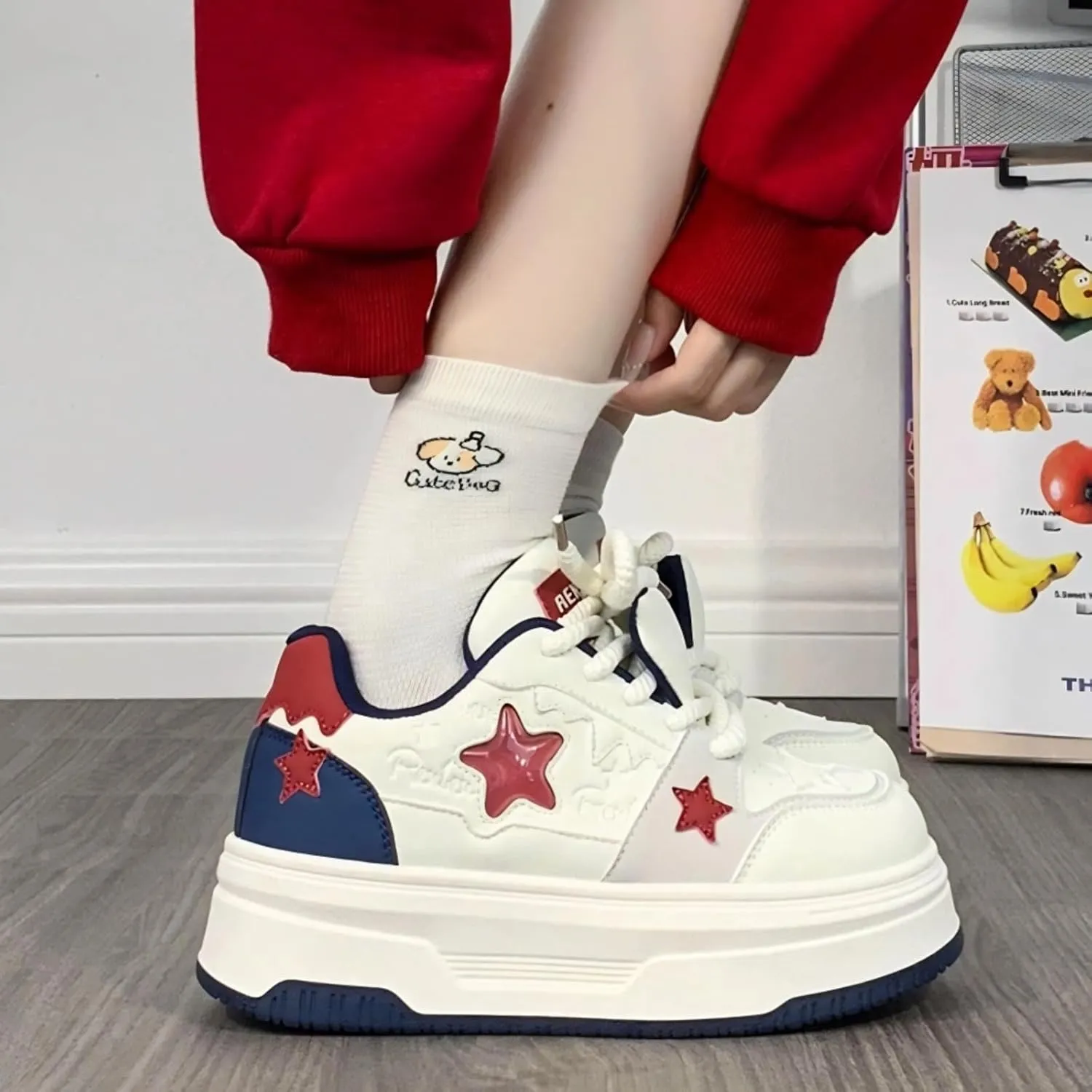 Retro White Chunky Shoes Women Trendy Vintage Star Sneakers Fashion Casual Aesthetic Y2K Platform Shoes