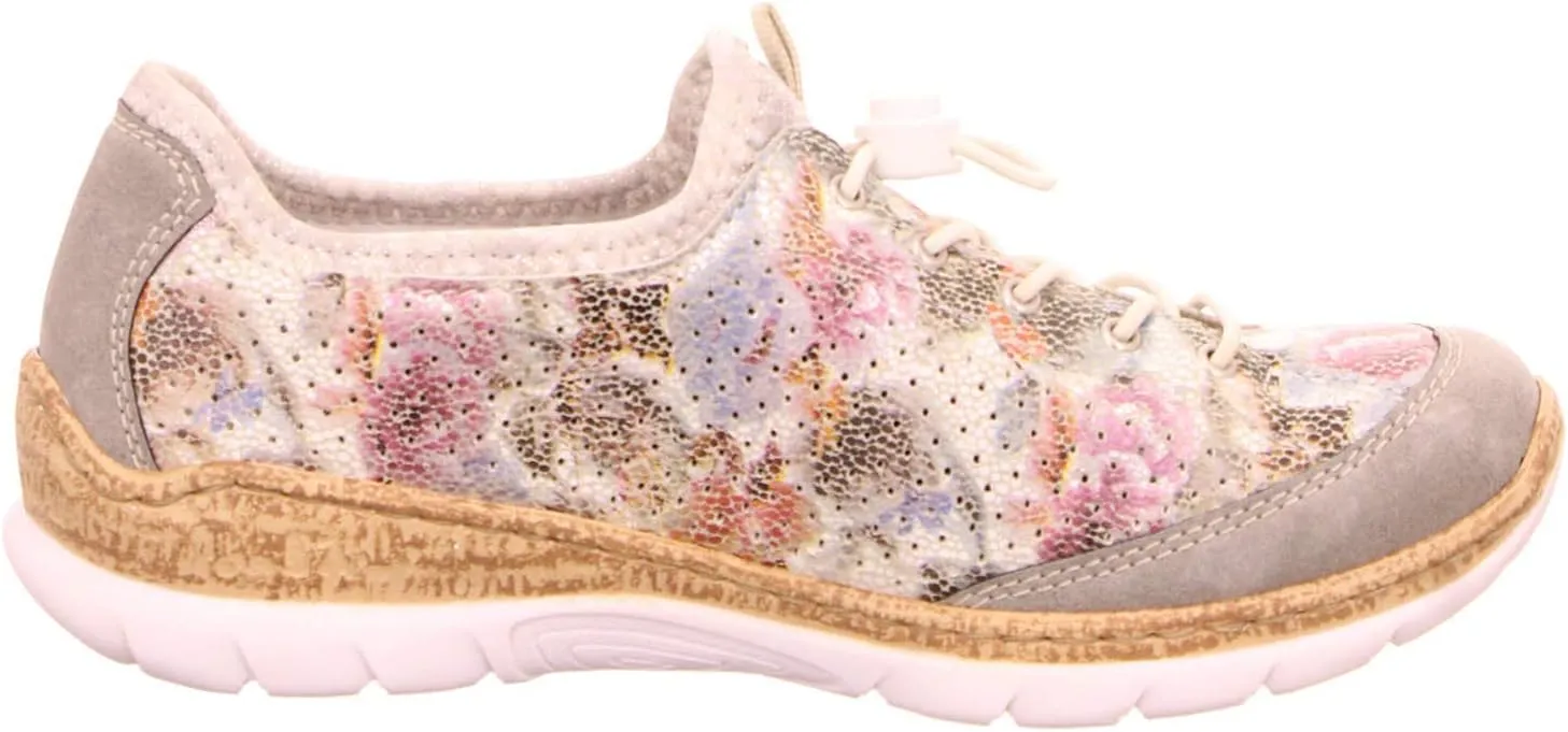 Rieker N42V1 Nikita Women's Sneakers - Lightweight Walking Slip-On Sneakers with Floral Design, Elastic Bungee Lacing & Cushioned Durable Sole for Comfort