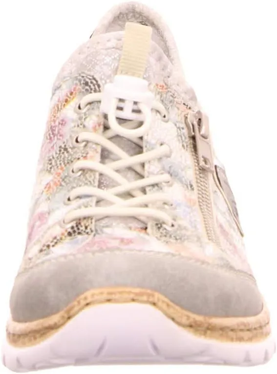 Rieker N42V1 Nikita Women's Sneakers - Lightweight Walking Slip-On Sneakers with Floral Design, Elastic Bungee Lacing & Cushioned Durable Sole for Comfort