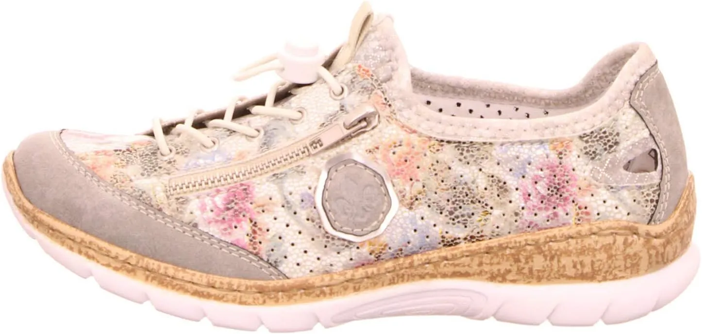 Rieker N42V1 Nikita Women's Sneakers - Lightweight Walking Slip-On Sneakers with Floral Design, Elastic Bungee Lacing & Cushioned Durable Sole for Comfort