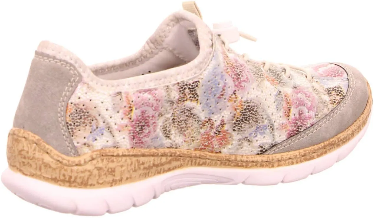 Rieker N42V1 Nikita Women's Sneakers - Lightweight Walking Slip-On Sneakers with Floral Design, Elastic Bungee Lacing & Cushioned Durable Sole for Comfort