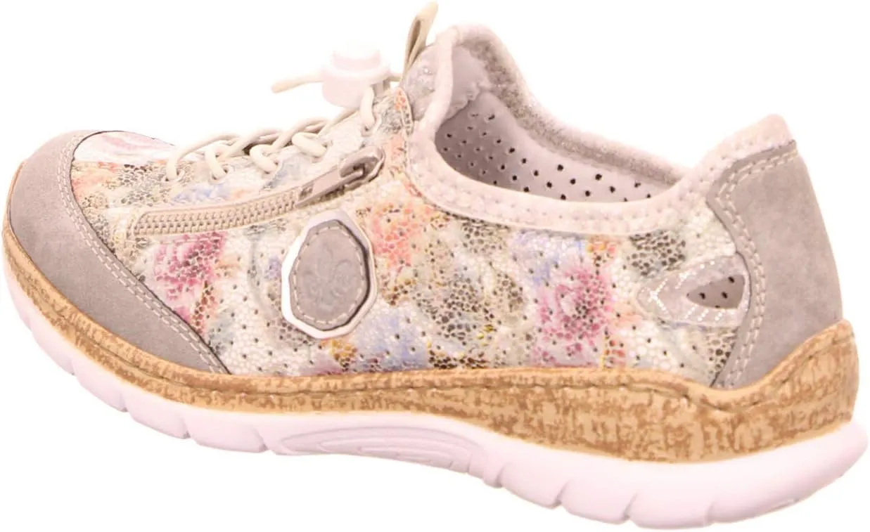 Rieker N42V1 Nikita Women's Sneakers - Lightweight Walking Slip-On Sneakers with Floral Design, Elastic Bungee Lacing & Cushioned Durable Sole for Comfort